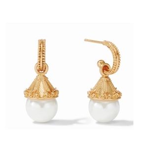 Julie Vos NWT Authentic Luxury Minimalist Bohemian Hoop And Pearl Charm Earrings